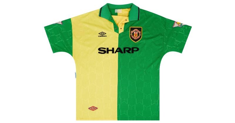 Green and yellow manchester united 1992-94 third kit 